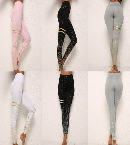 Gold Dot Striped Print Leggings Fitness Butt Lifting Running Sport Gym Yoga Pants For Women High Waist Slimming Legging Tight Trousers - Anam Online