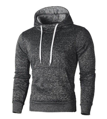 Gray hoodie with white drawstrings on a white background