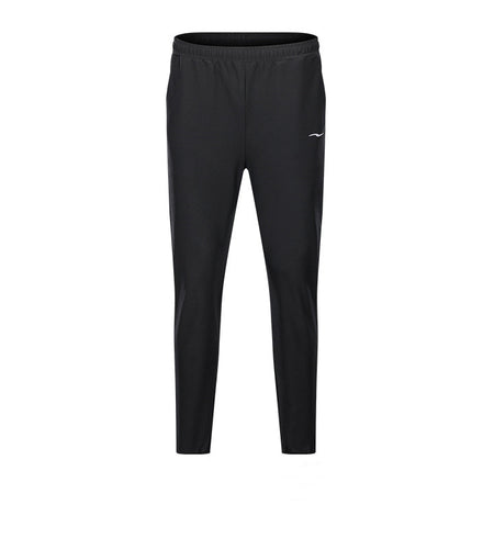 Black pants with a brand logo on a white background