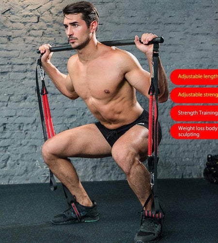 Body Workout Trainer Bar with Resistance Bands Rubber Buckles - Anam Online