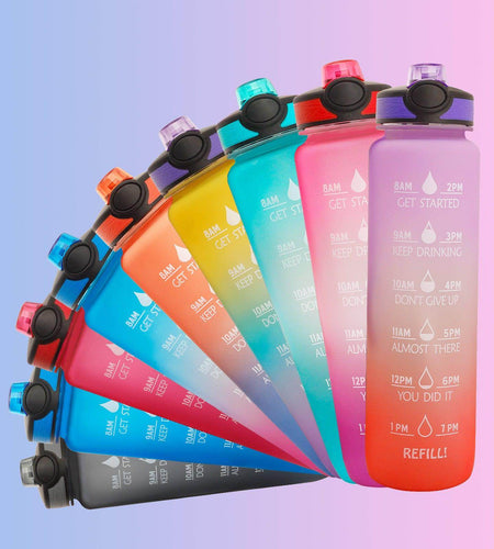 1L Tritan Water Bottle With Time Marker Bounce Cover Motivational Water Bottle Cycling Leakproof Cup For Sports Fitness Bottles - Anam Online