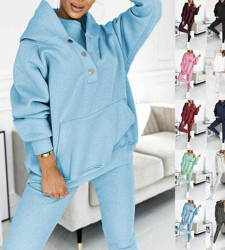 3pcs Women's Sports Suit Loose Hooded Pockets Sweatshirt And Vest And Slim Trousers - Anam Online