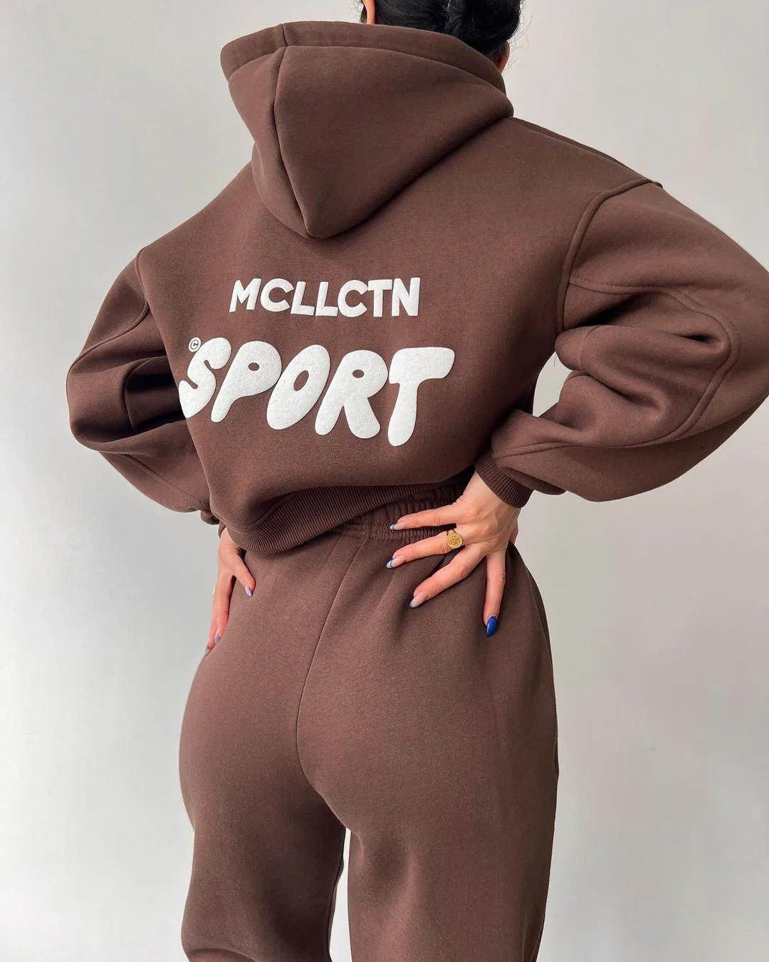 Long Sleeve Hooded Printed Sweater Trousers Suit - Anam Online