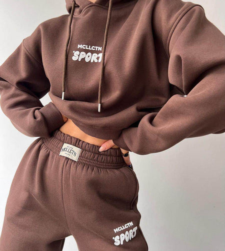 Long Sleeve Hooded Printed Sweater Trousers Suit - Anam Online