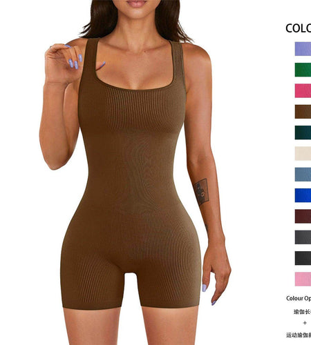 Women's Tight Ribbed Shorts Short Sleeve Yoga Jumpsuit - Anam Online