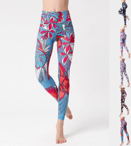 Fashion Flowers Print Leggings High Waist Hip Lifting Yoga Pants For Women Sports Running Fitness Trousers - Anam Online