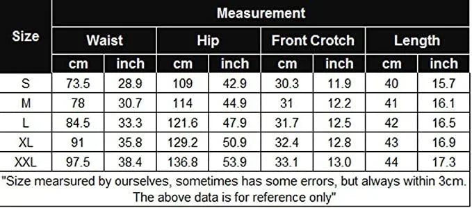 Measurement chart for pants with size chart in centimeters and inches.