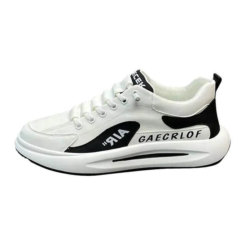 White sneaker with black accents on a white background