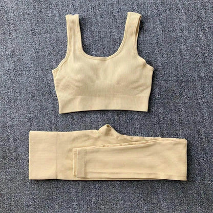 2pcs Thread Yoga Suit Seamless Bra And Butt Lifting High Waist Leggings Set For Women Sports Fitness Yoga Pants Sportswear Outfits Clothing - Anam Online