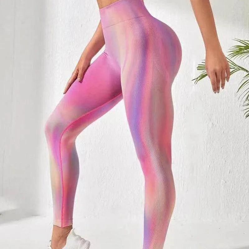 New Tie Dye Aurora Print Sports Pants Seamless High Waisted Fitness Yoga Pants For Women Gym Running Sweatpants Trousers - Anam Online