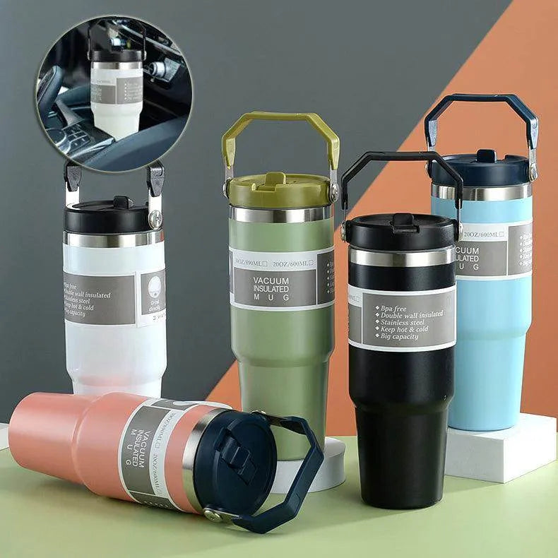 Portable Car Cup Stainless Steel Cup Travel Sports Water Bottle With Handle Cover Coffee Tumbler Cup - Anam Online