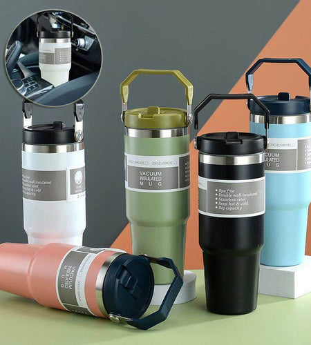 Portable Car Cup Stainless Steel Cup Travel Sports Water Bottle With Handle Cover Coffee Tumbler Cup - Anam Online