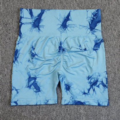 Tie-dye Printed Yoga Pants Summer Quick-drying Fitness Shorts Sexy High-waisted Hip-lifting Leggings Women Pants - Anam Online