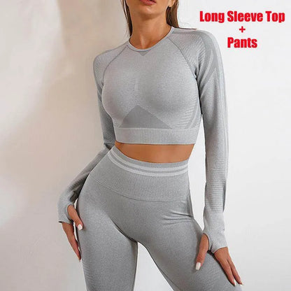 Seamless Yoga Pants Sports Gym Fitness Leggings Or Long Sleeve Tops Outfits Butt Lifting Slim Workout Sportswear Clothing - Anam Online