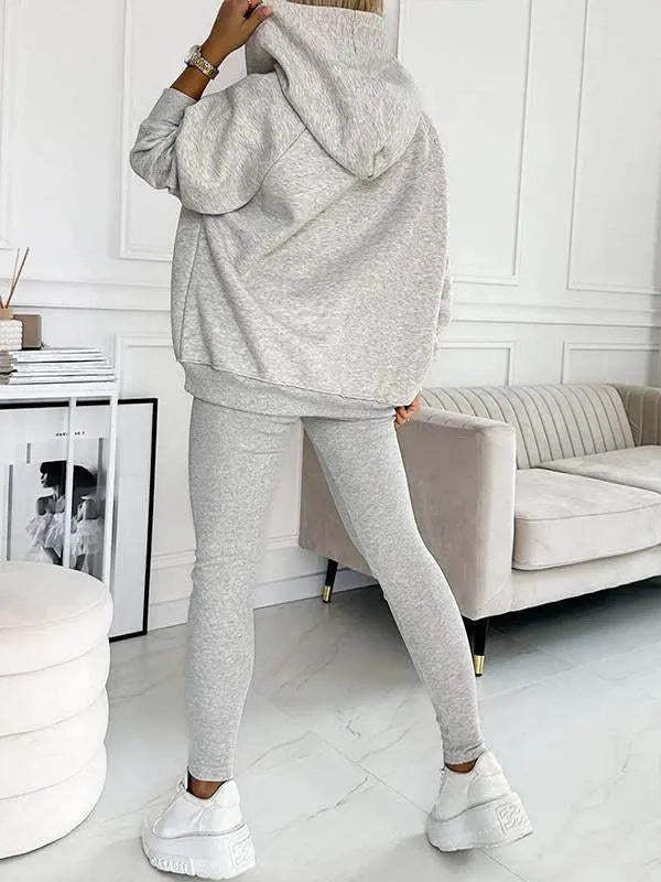 3pcs Women's Sports Suit Loose Hooded Pockets Sweatshirt And Vest And Slim Trousers - Anam Online