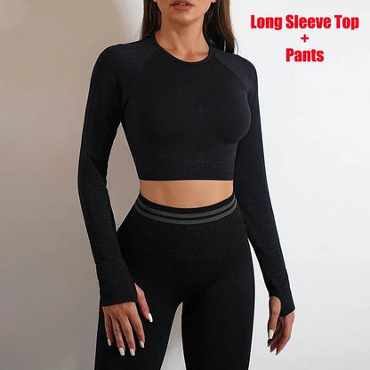 Seamless Yoga Pants Sports Gym Fitness Leggings Or Long Sleeve Tops Outfits Butt Lifting Slim Workout Sportswear Clothing - Anam Online