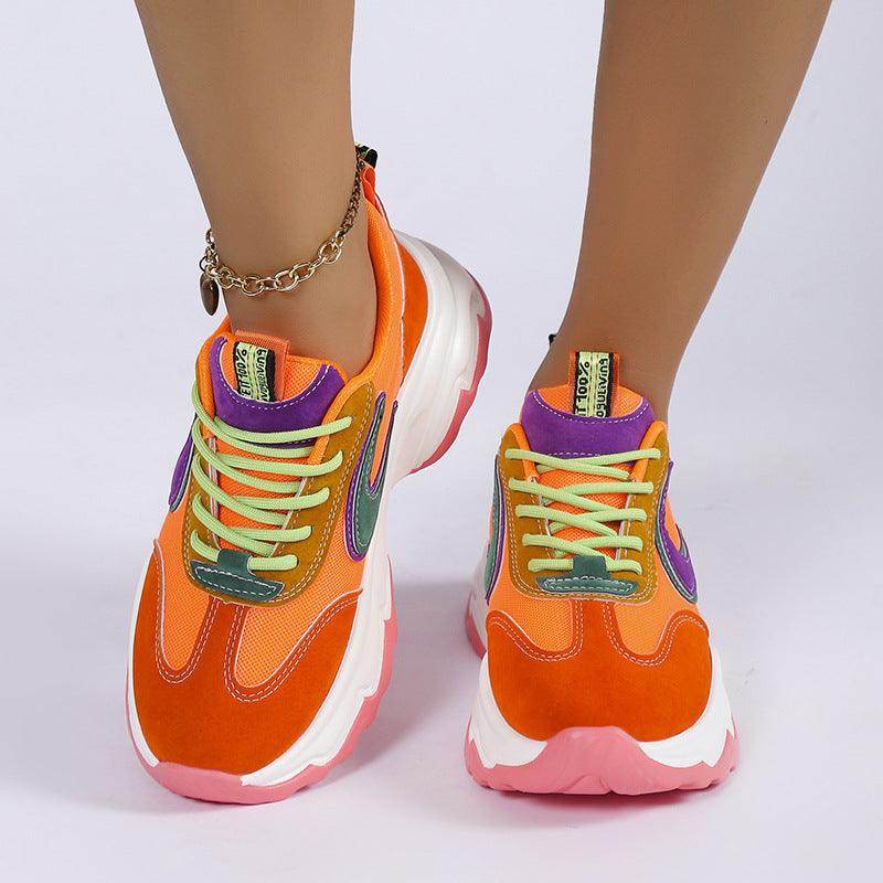 Mixed-Colour Lace-up Sneakers For Women Fashion Casual Lightweight Thick Bottom Running Sports Shoes - Anam Online