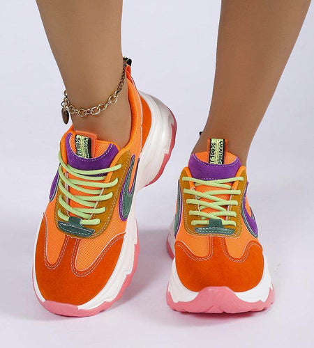 Mixed-Colour Lace-up Sneakers For Women Fashion Casual Lightweight Thick Bottom Running Sports Shoes - Anam Online