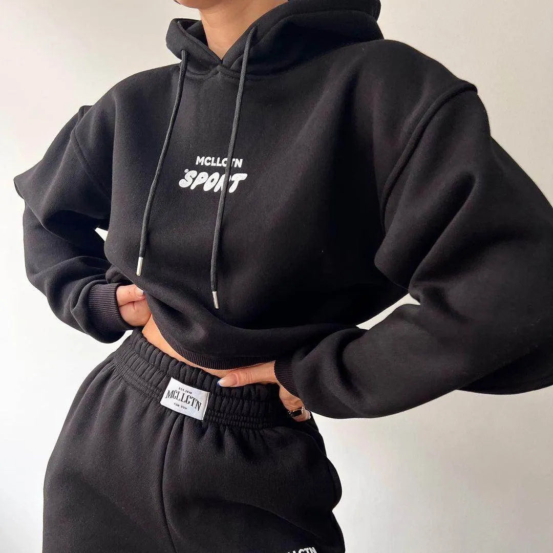Long Sleeve Hooded Printed Sweater Trousers Suit - Anam Online