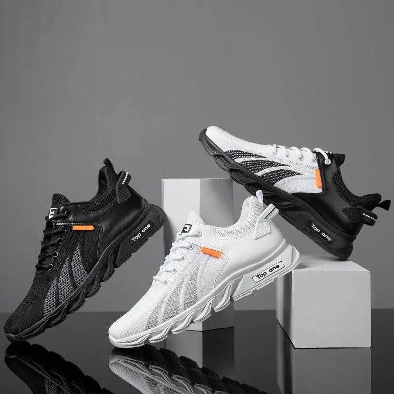 Men's Mesh Shoes Fashion Fly Knit Colour-block Lace-up Sneakers Casual Lightweight Breathable Sports Shoes - Anam Online