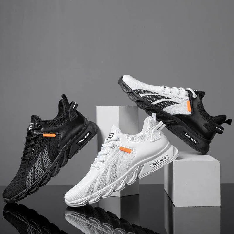 Men's Mesh Shoes Fashion Fly Knit Colour-block Lace-up Sneakers Casual Lightweight Breathable Sports Shoes - Anam Online