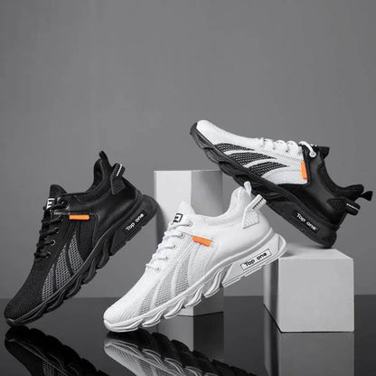 Men's Mesh Shoes Fashion Fly Knit Colour-block Lace-up Sneakers Casual Lightweight Breathable Sports Shoes - Anam Online
