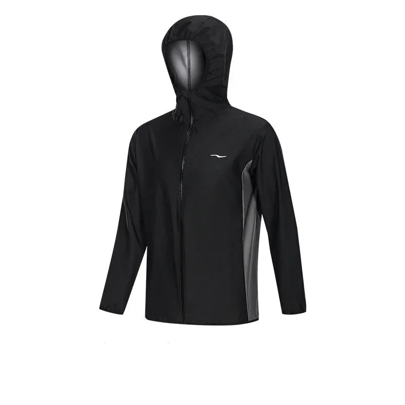 Black raincoat with a brand logo on a white background