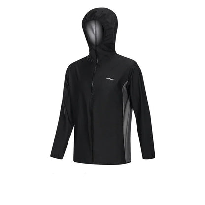 Black raincoat with a brand logo on a white background