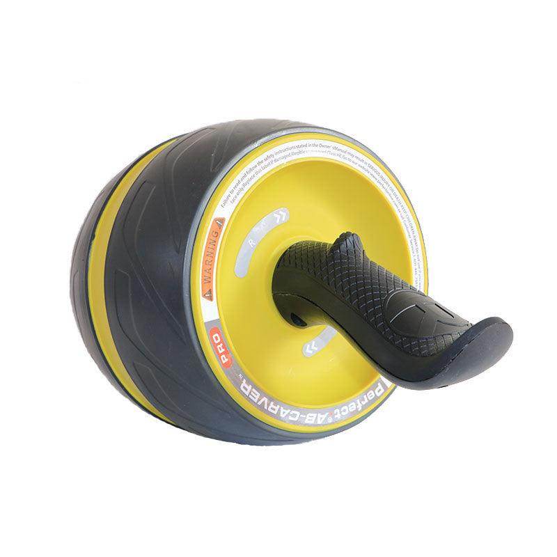 Black and yellow ab roller on a white background