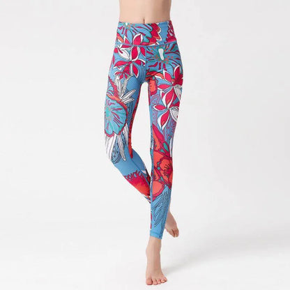 Fashion Flowers Print Leggings High Waist Hip Lifting Yoga Pants For Women Sports Running Fitness Trousers - Anam Online