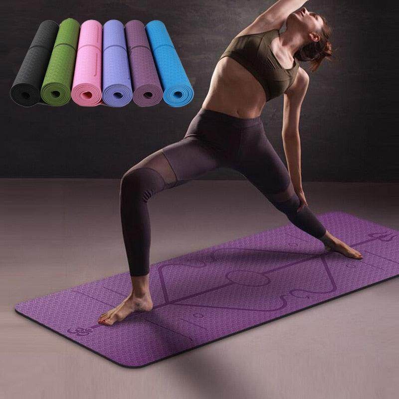 Non Slip TPE Yoga Mat Position Line Beginner - Anam Online