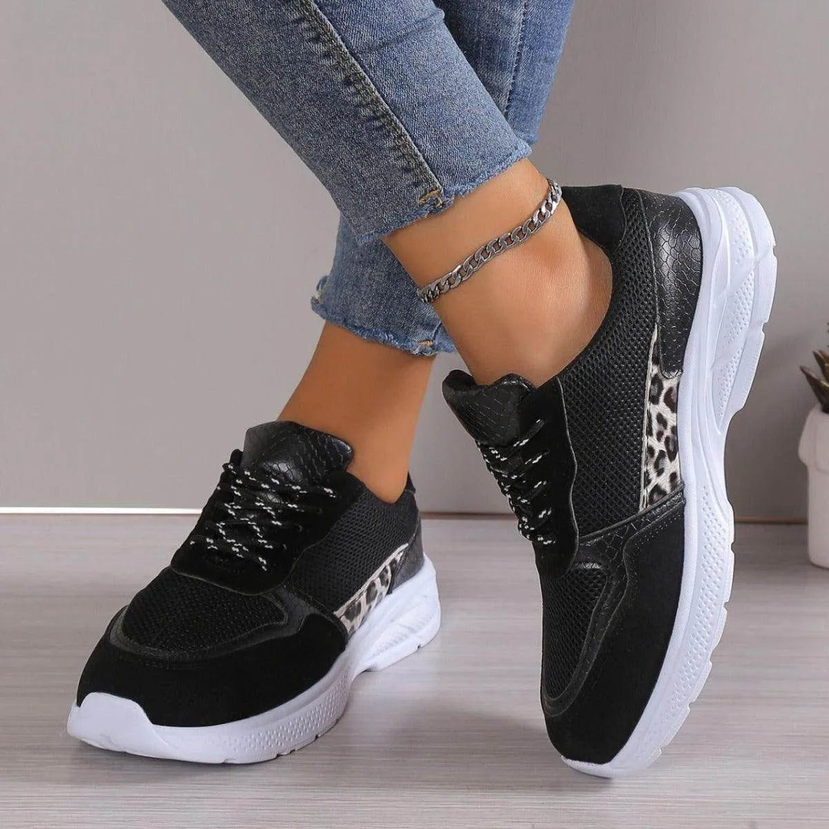 Women Lace Up Sneakers Breathable Mesh Flat Fashion Casual Lightweight Running Sports Shoes - Anam Online