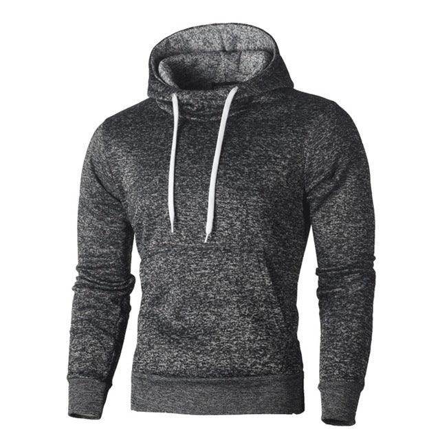 Gray hoodie with white drawstrings on a white background
