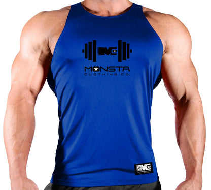 Blue tank top with a logo on a white background