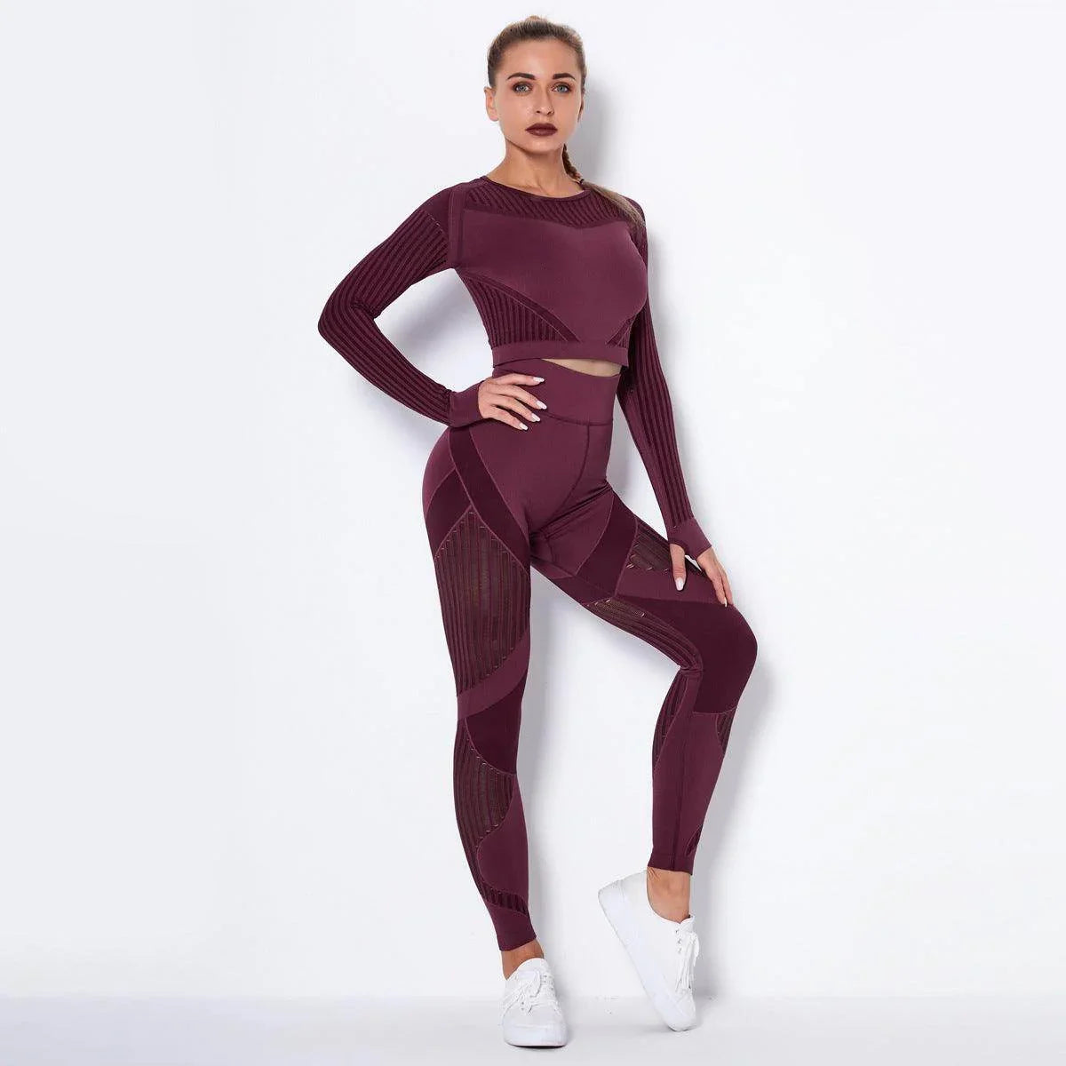 Seamless Knitted Absorbent Yoga Long-Sleeved Suit Yoga Wearsuit - Anam Online