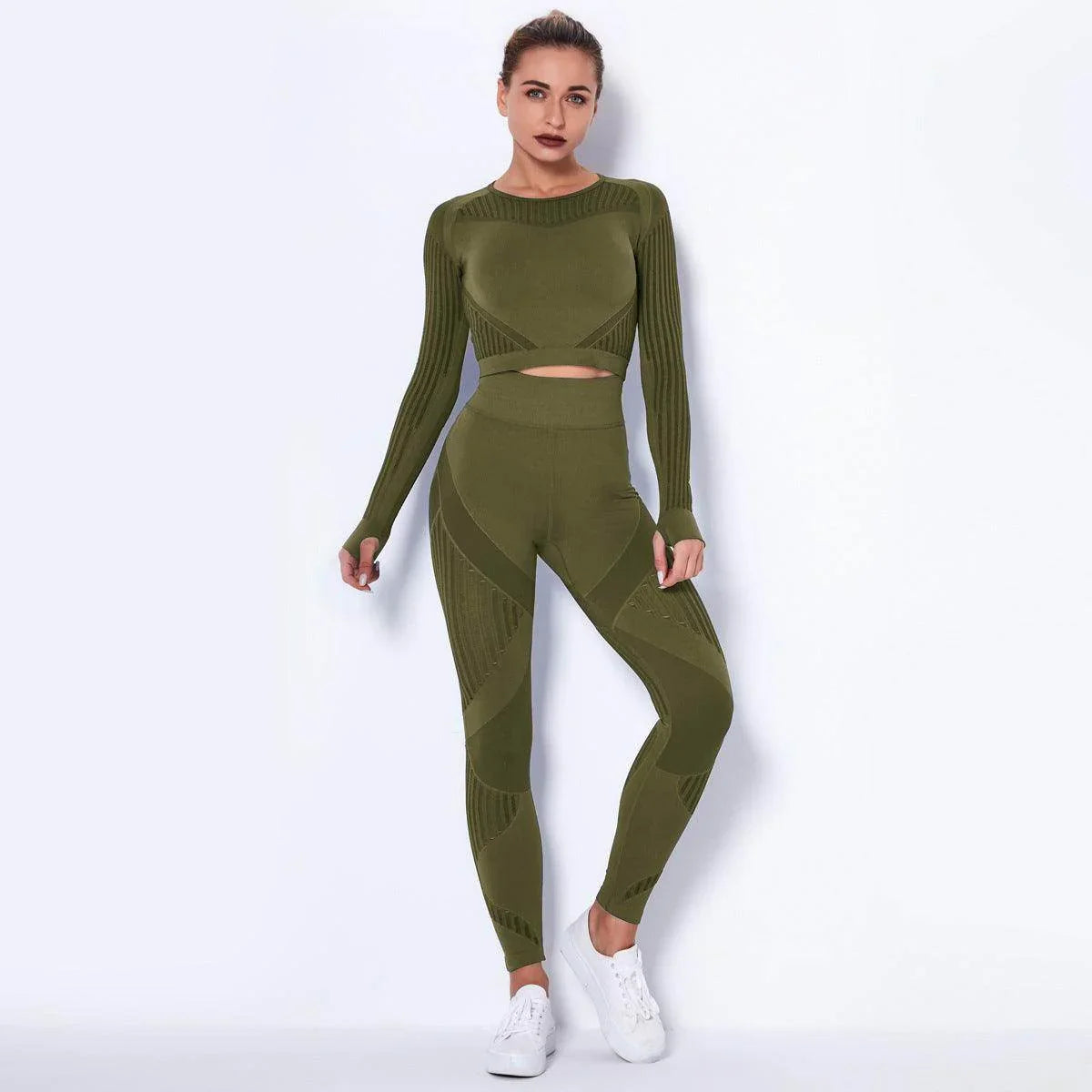 Seamless Knitted Absorbent Yoga Long-Sleeved Suit Yoga Wearsuit - Anam Online