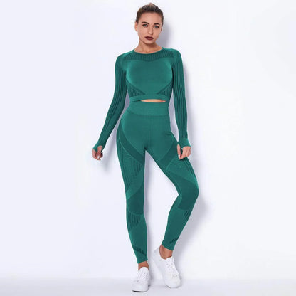 Seamless Knitted Absorbent Yoga Long-Sleeved Suit Yoga Wearsuit - Anam Online