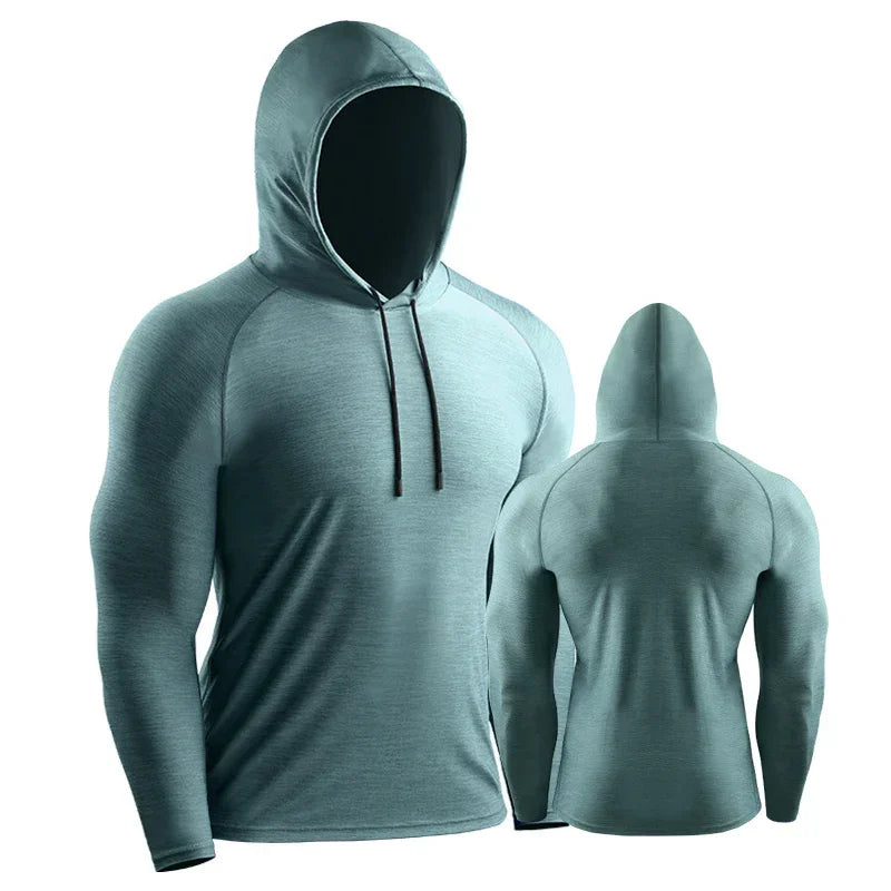 Light blue hooded long-sleeve shirt shown from front and back on a white background