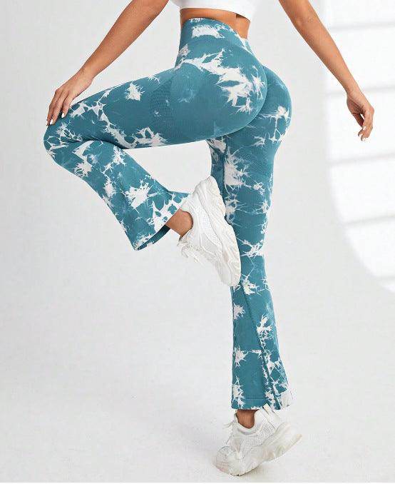 Fashion Tie Dye Printed Yoga Bell-Bottomed Pants Seamless High Waist Quick-drying Fitness Running Sports Leggings Women Flares - Anam Online