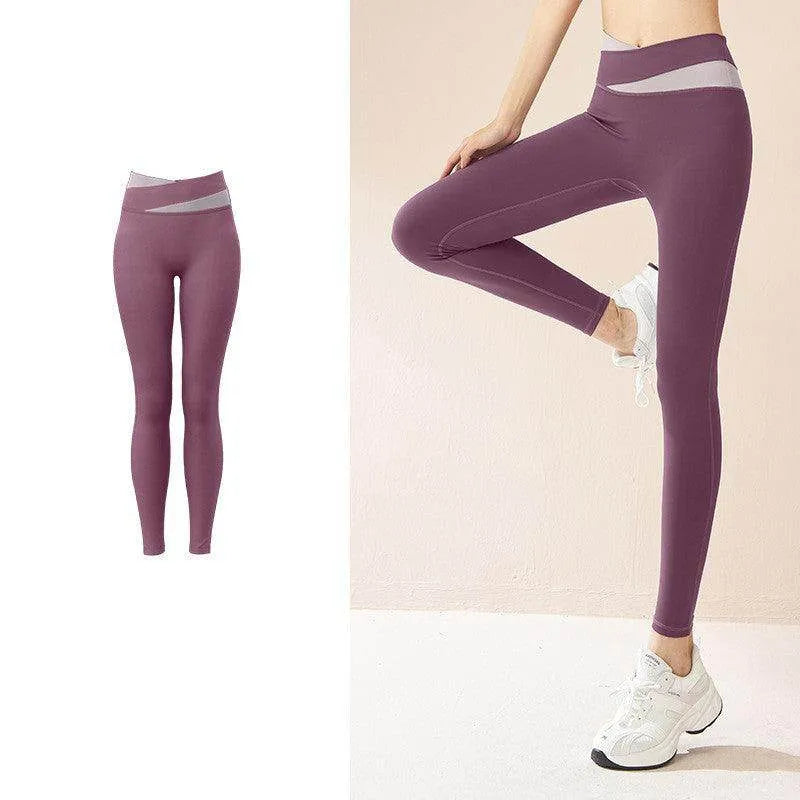 Spliced High Waist Yoga Pants Butt Lift Seamless Leggings Quick-drying Running Sports Fitness Pant For Women Clothing - Anam Online