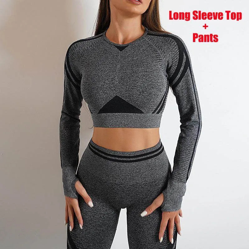 Seamless Yoga Pants Sports Gym Fitness Leggings Or Long Sleeve Tops Outfits Butt Lifting Slim Workout Sportswear Clothing - Anam Online