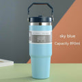 Portable Car Cup Stainless Steel Cup Travel Sports Water Bottle With Handle Cover Coffee Tumbler Cup - Anam Online