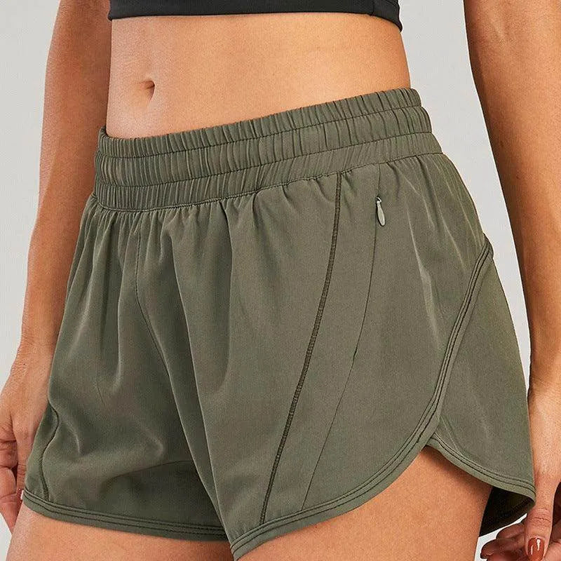 Summer Sports Shorts With Zipper Pockets Breathable Loose Anti-exposure Outdoor Running Fitness Pants For Women - Anam Online