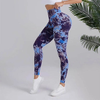 Tie-dye Printed Yoga Pants Fashion Seamless High-waisted Hip-lifting Trousers Sports Running Fitness Pants For Women - Anam Online