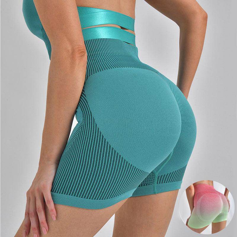 Striped Yoga Shorts High Waist Hip-lifting Tight Pants For Women Running Fitness Sports Leggings - Anam Online