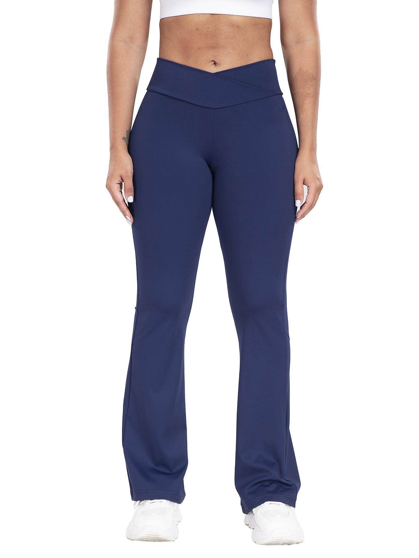 Cross Waist Side Pocket Leisure Sports Bell-bottom Pants Slim Fit Yoga Pants Women - Anam Online