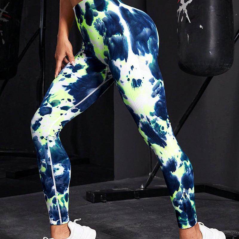 Pantalon de yoga imprimé tie-dye sans couture, taille haute, moulant, pour le sport, la course à pied, le fitness, pour femmes