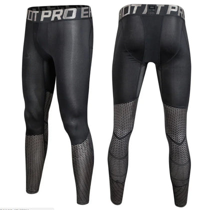 Black compression leggings with patterned design on a white background