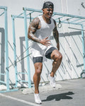 Man in athletic wear running outdoors on a sunny day