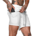 White athletic shorts with a black stripe on a white background
